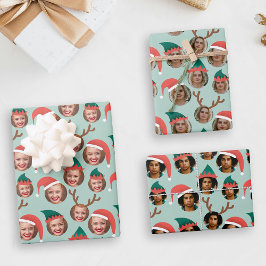 Aquamarine und Korallen Weihnachten Crew Drei Foto Geschenkpapier Set