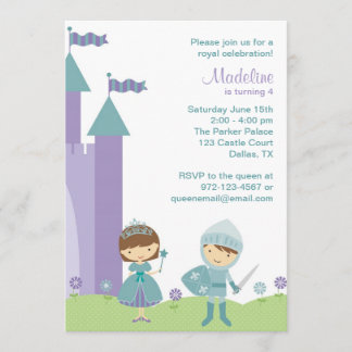 Aquamarine und Lavendel-Prinzessin und Rittereinla Einladung