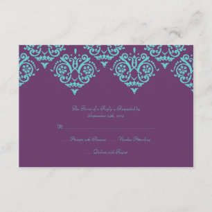 Aquamarine und Lila Damask-RSVP-Karte RSVP Karte