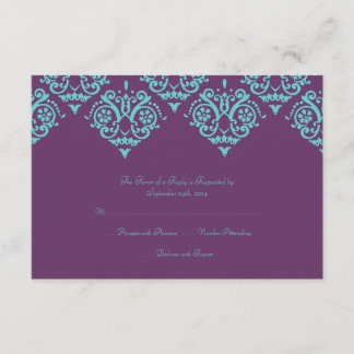 Aquamarine und Lila Damask-RSVP-Karte RSVP Karte