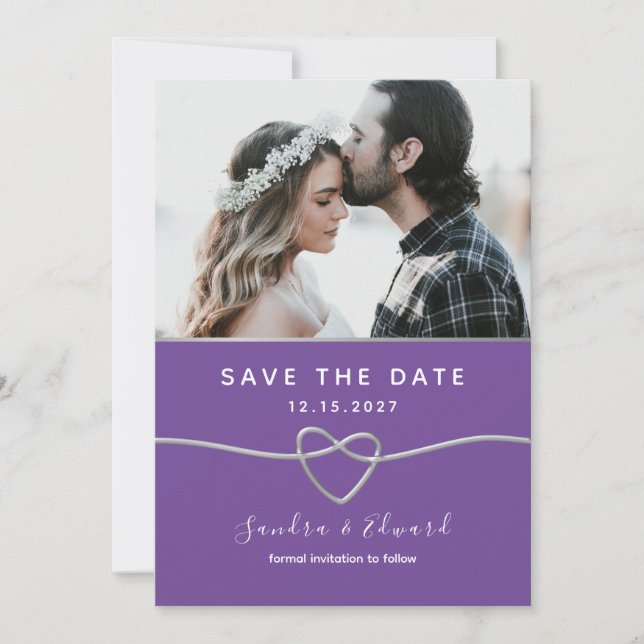 Aquamarine und Lila Hochzeit Save The Date (Vorderseite)
