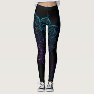 Aquamarine und Lila Ombre Imitats Glitzer Mandalas Leggings