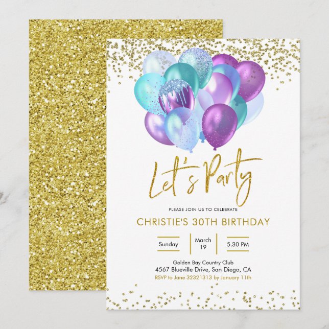 Aquamarine und Lila Party Einladung (Vorne/Hinten)