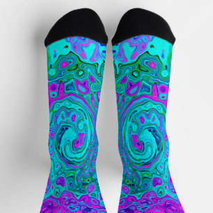 Aquamarine und Magenta Cool Retro Liquid Swirl Socken