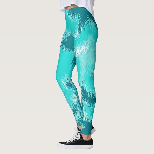 Aquamarine und Minze Abstrakte Kat-Muster Leggings (Links)
