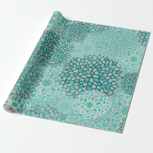 Aquamarine-und Minzen-Blumen-Explosion Geschenkpapier