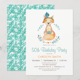 Aquamarine und Orange Girl Fox Geburtstagsparty Ei Einladung