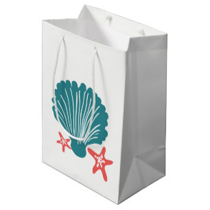 Aquamarine und orange SeeMuschel und Stern-Fische Mittlere Geschenktüte
