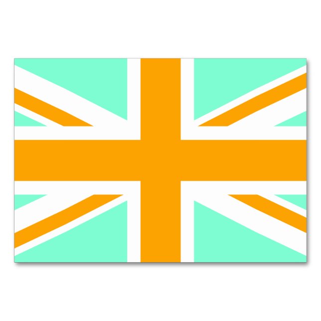 Aquamarine und Orange Union Jack Tischnummer (Vorderseite)