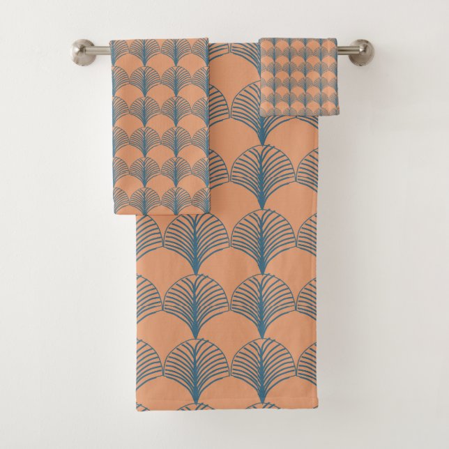 Aquamarine und orangefarbene Fans Badhandtuch Set (Insitu)