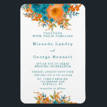 Aquamarine und orangefarbene Florals Hochzeitsfeie Magnet<br><div class="desc">Sie werden diese Mix- und Match-Sammlerstücke,  einige Elemente sind unterschiedlich,  wie aquamarine und orangefarbene botanische Peonies Blume auf einem sauberen und luftigen weißen Hintergrund. Auf der Kartenrückseite haben nur eine aquamarine Aquarellfarbe mit aquamarinen und orangefarbenen Blume. Ideal für alle Ihre Hochzeitsstätten. Viel Spaß!</div>