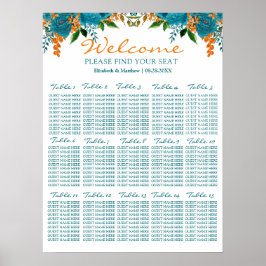 Aquamarine und orangefarbene Hochzeitstabelle Poster