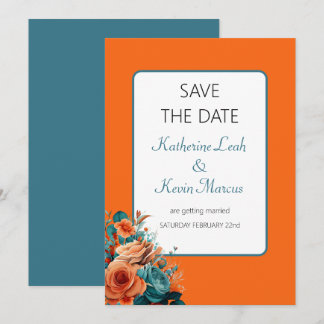 Aquamarine und orangefarbene Save the Date Hochzei Einladung