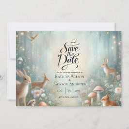Aquamarine und pfirsichfarbene Waldhochzeit Save The Date