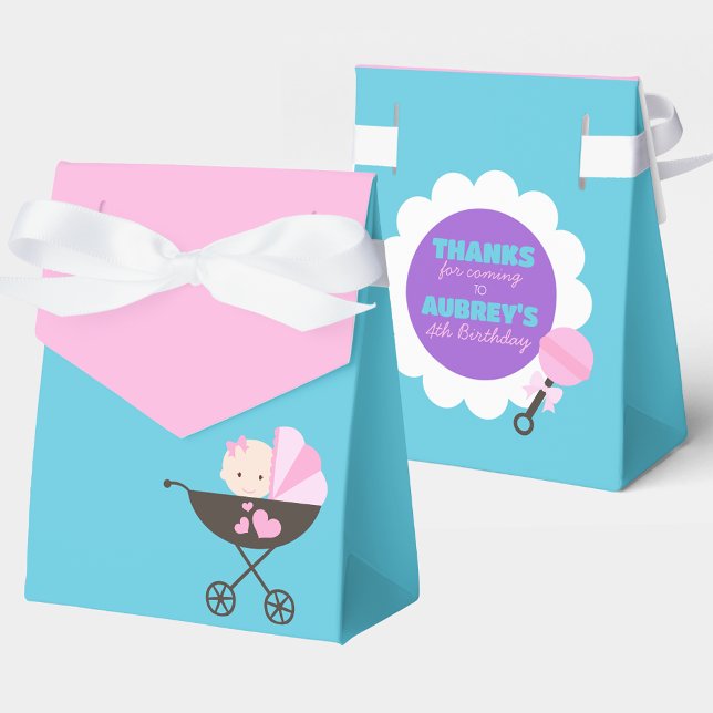 Aquamarine und rosa Baby Doll Leckerei Geschenksch Geschenkschachtel (Teal Blue and Pink Baby Doll Birthday Party Favor Boxes)