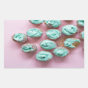 Aquamarine und rosa Niedliche Mini-Cupcakes Rechteckiger Aufkleber