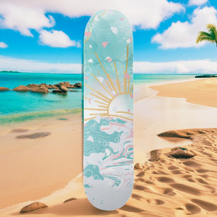 Aquamarine und rosafarbene Küstenwellen Frauen Anf Skateboard