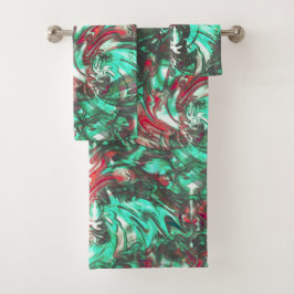 Aquamarine und Rot, mit schwarzem mattschwarzem Sc Badhandtuch Set