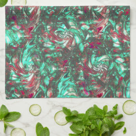 Aquamarine und Rot, mit schwarzem mattschwarzem Sc Geschirrtuch