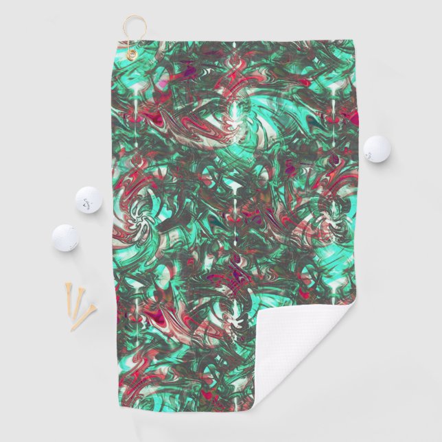 Aquamarine und Rot, mit schwarzem mattschwarzem Sc Golfhandtuch (Insitu)