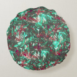 Aquamarine und Rot, mit schwarzem mattschwarzem Sc Rundes Kissen