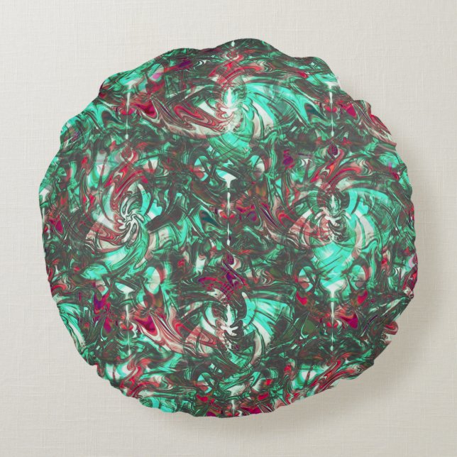 Aquamarine und Rot, mit schwarzem mattschwarzem Sc Rundes Kissen (Rückseite)