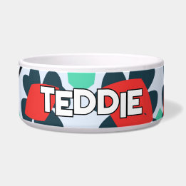 Aquamarine und rote Blütenkatze Napf