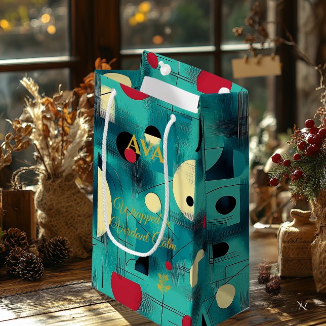 Aquamarine und rote geometrische Dynamik der zeitg Kleine Geschenktüte (Von Creator hochgeladen)