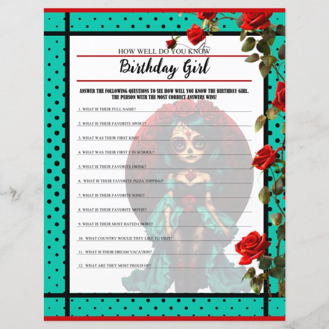 Aquamarine und Rote Rosen Zucker Schädel Wie gut S (Vorderseite)