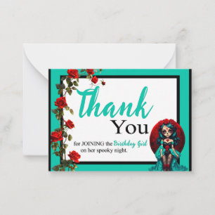 Aquamarine und Rote Rosen Zuckerschädel Mitteilungskarte