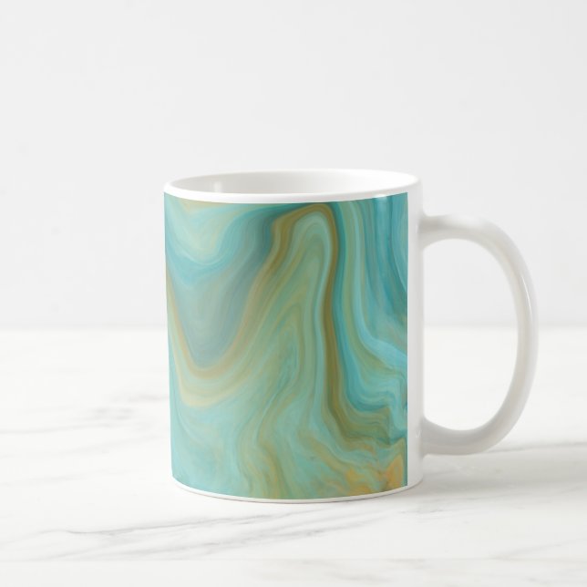 Aquamarine und Sandy Brown Wirbel Marmorskunst Kaffeetasse (Rechts)