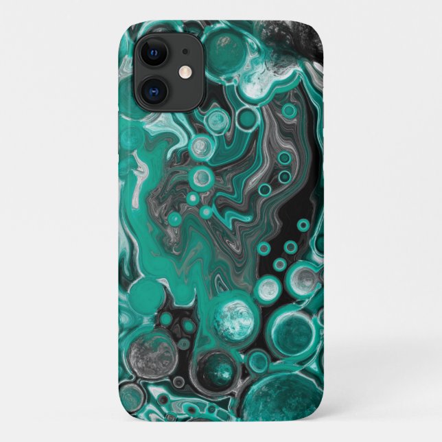 Aquamarine und schwarze Blasen Digitale Fluid Art  Case-Mate iPhone Hülle (Rückseite)