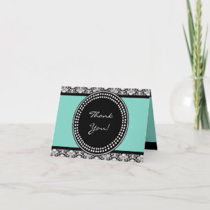 Aquamarine und schwarze Damaske, geklappt. Dankeskarte