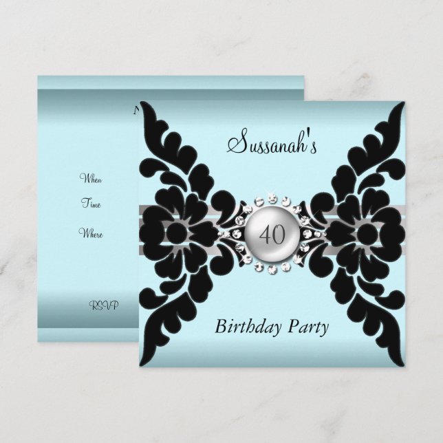 Aquamarine und schwarze Einladung (Vorne/Hinten)