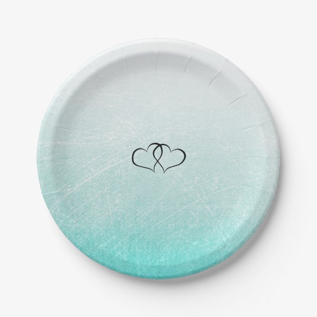 Aquamarine und schwarze Herzen Hochzeitspapier-Tel Pappteller (Vorderseite)