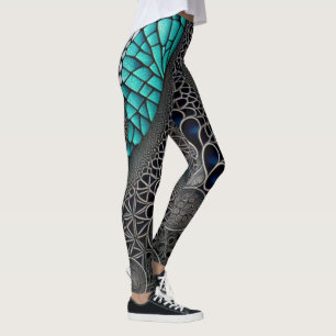 Aquamarine und schwarze Linie Zeichnend Leggings