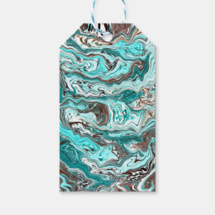 Aquamarine und schwarze Marmorflüssigkeit Kunst Geschenkanhänger