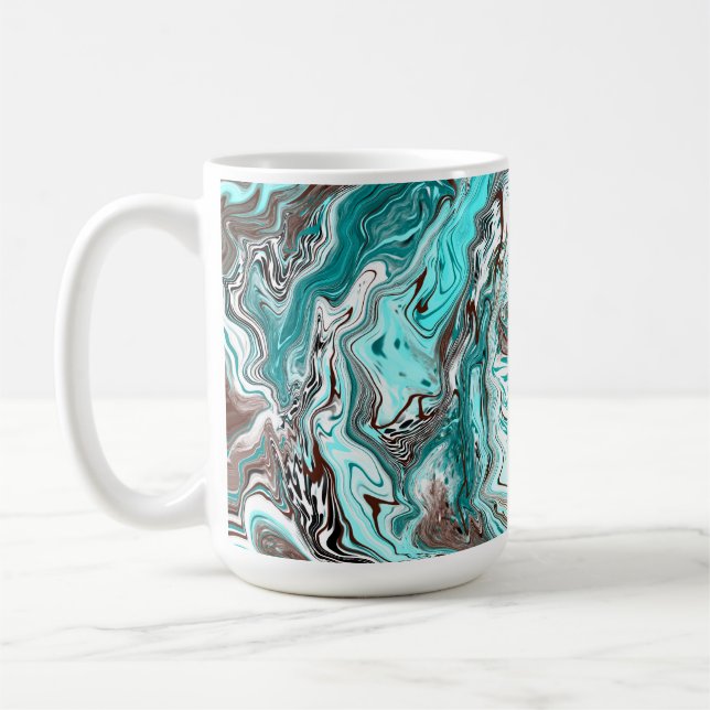 Aquamarine und schwarze Marmorflüssigkeit Kunst Kaffeetasse (Links)