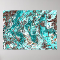 Aquamarine und schwarze Marmorflüssigkeit Kunst