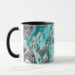 Aquamarine und schwarze Marmorflüssigkeit Kunst Tasse