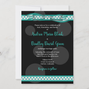 Aquamarine und schwarze Polka Dots Einladung