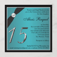 Aquamarine und schwarze Quinceanera-Einladung