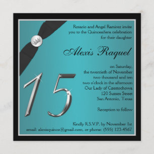 Aquamarine und schwarze Quinceanera-Einladung Einladung