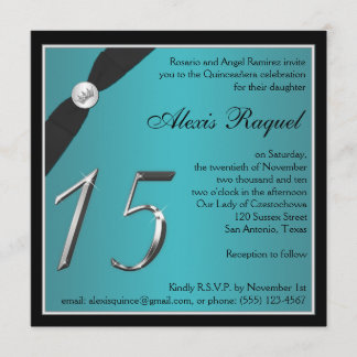 Aquamarine und schwarze Quinceanera-Einladung Einladung