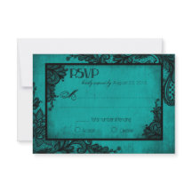 Aquamarine und schwarze Spitzen-Gothic-RSVP-Karte