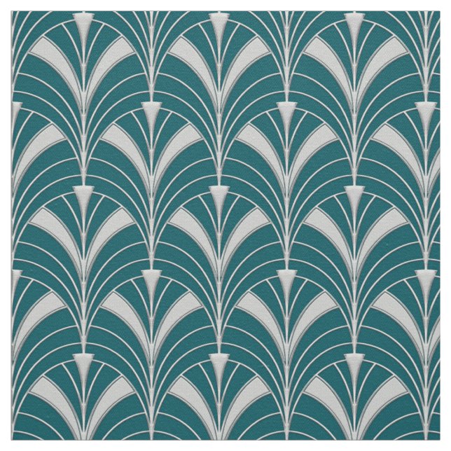Aquamarine und silberne Art-Deco-Stilelemente Stoff (Muster)