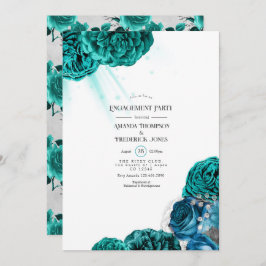 Aquamarine und silberne florale Hochzeitspartei Einladung