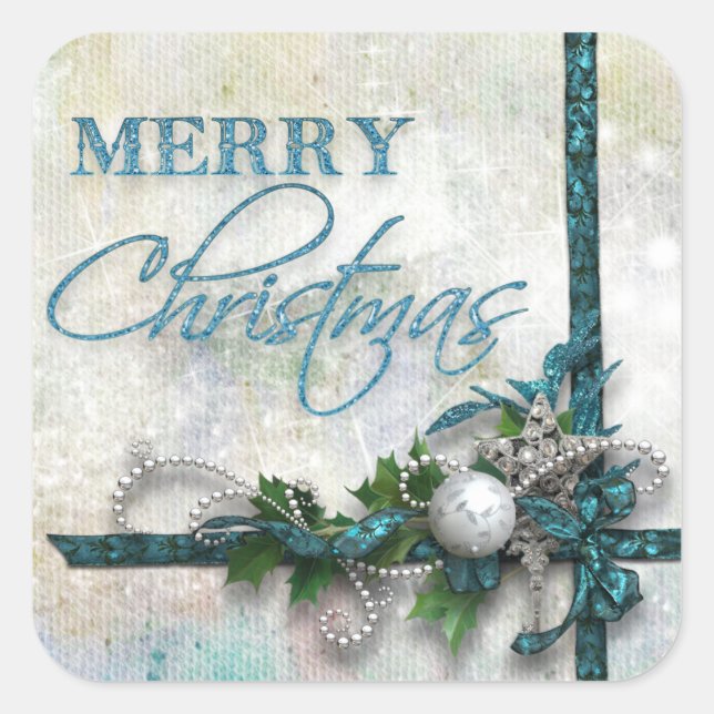 Aquamarine und silberne Freude an der Welt Quadratischer Aufkleber (Vorderseite)