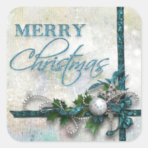 Aquamarine und silberne Freude an der Welt Quadratischer Aufkleber