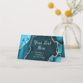 Aquamarine und silberne Marmorhochzeit Platzkarte